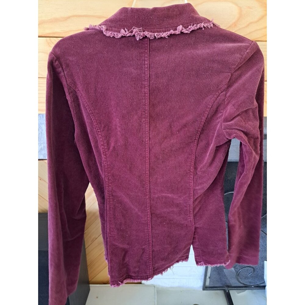 Y2K Wet Seal Corduroy Blazer Jacket Women's Small Burgundy Academia  Raw Hem - Picture 4 of 8